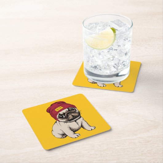 Miniwelpen-Hipster-Mops Rechteckiger Pappuntersetzer (Vor Ort)