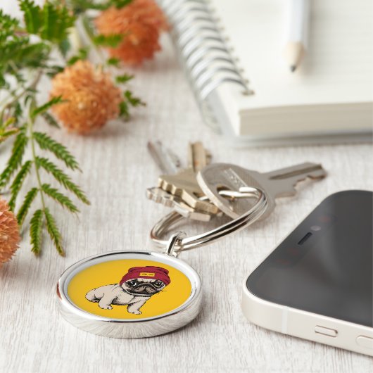Miniwelpen-Hipster-Mops Schlüsselanhänger (Seite)