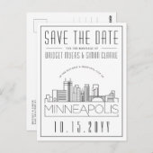 Minneapol-Hochzeit | Stilisierte Skyline Save the  Postkarte (Vorne/Hinten)