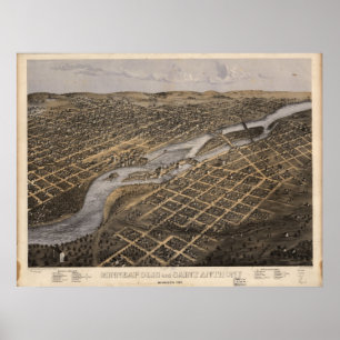 Minneapolis 1867 u. St Paul, panoramische Karte Poster