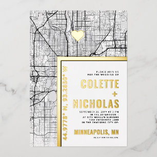 Minneapolis Love Locator Stadt-Themen-Hochzeit Folieneinladung