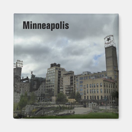 Minneapolis Mill Ruins Park Skyline Foto Magnet (Vorne)