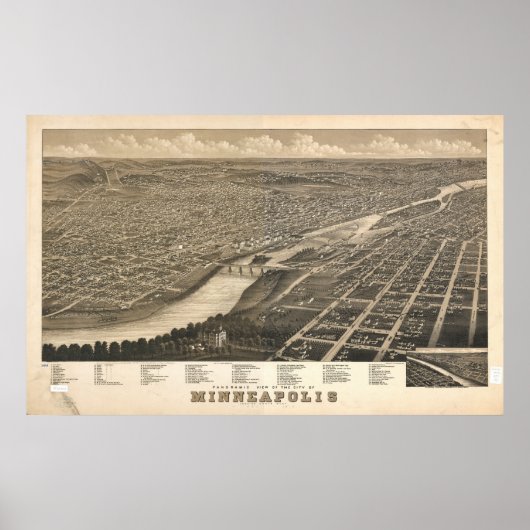Minneapolis Minnesota 1879 Antique Panoramablick K Poster (Vorne)