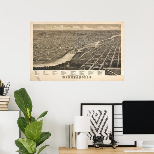 Minneapolis Minnesota 1879 Antique Panoramablick K Poster (Heimbüro)