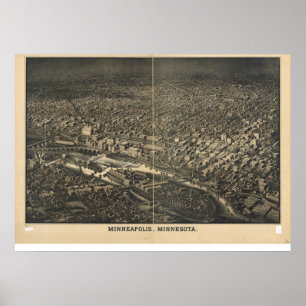 Minneapolis Minnesota 1885 Antique Panoramabalkart Poster
