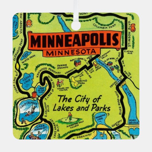 Minneapolis Minnesota Karte Ornament Aus Metall (Vorderseite)