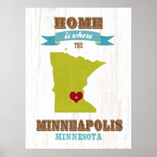 minneapolis, minnesota Map - Zuhause ist, wo Poster