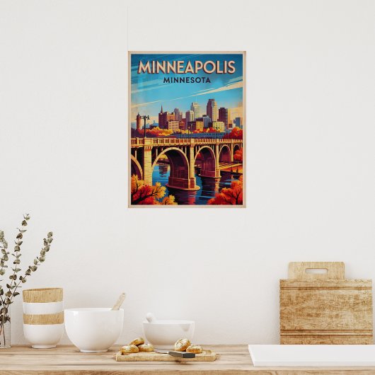 Minneapolis Minnesota Retro Skyline Poster (Küche)