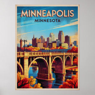 Minneapolis Minnesota Retro Skyline Poster