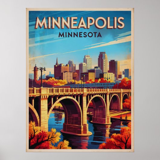 Minneapolis Minnesota Retro Skyline Poster (Vorne)