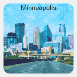 Minneapolis Minnesota Travel Skyline Quadratischer Aufkleber