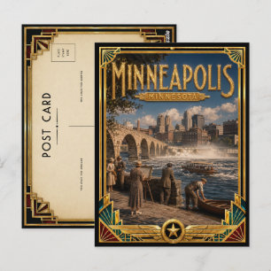 Minneapolis Minnesota Vintage Art Deco Goldenes Ze Postkarte
