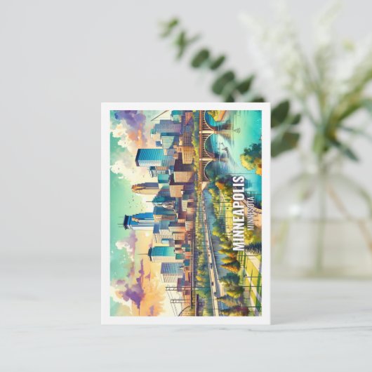 Minneapolis Minnesta USA Berühmter Ort Aquarell Postkarte (Stehend Vorderseite)