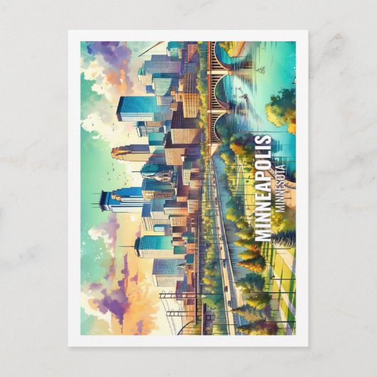 Minneapolis Minnesta USA Berühmter Ort Aquarell Postkarte (Vorderseite)