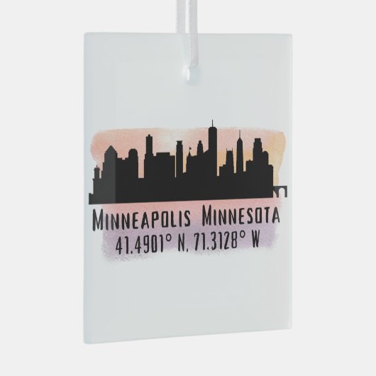 Minneapolis MN City Skyline Glasdekoration Ornament Aus Glas (Vorderseite Rechts)