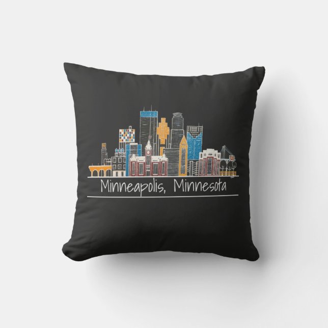 Minneapolis, MN Skyline, schwarzes Kissen (Vorderseite)