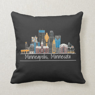 Minneapolis, MN Skyline, schwarzes Kissen