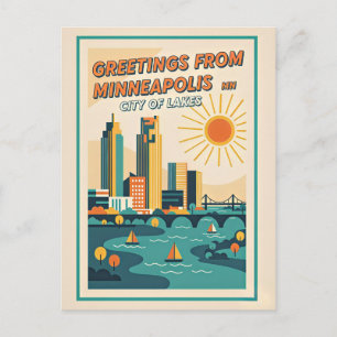Minneapolis MN Stadt der Seen Retro Postkarte