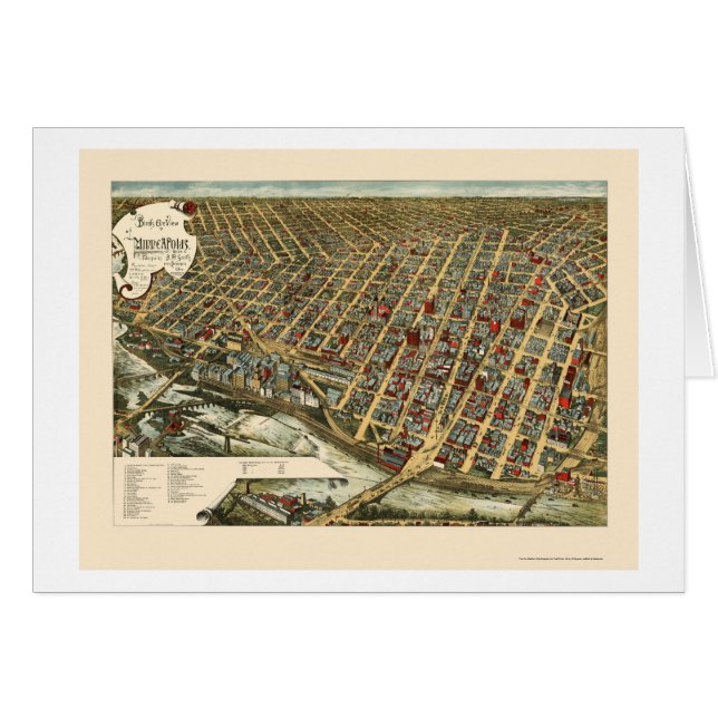 Minneapolis, panoramische Karte Mangans - 1891 (Vorderseite (Horizontal))