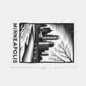 Minneapolis Skyline Black and White Woodcut Winter Fleecedecke (Vorderseite (Horizontal))