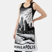 Minneapolis Skyline Black and White Woodcut Winter Schürze (InSitu)