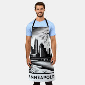 Minneapolis Skyline Black and White Woodcut Winter Schürze (Getragen)