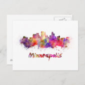 Minneapolis-Skyline in Aquarellfarbe Postkarte (Vorne/Hinten)