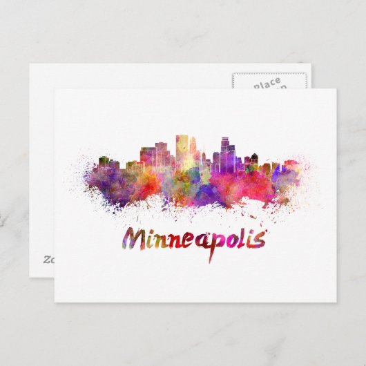 Minneapolis-Skyline in Aquarellfarbe Postkarte (Vorne/Hinten)