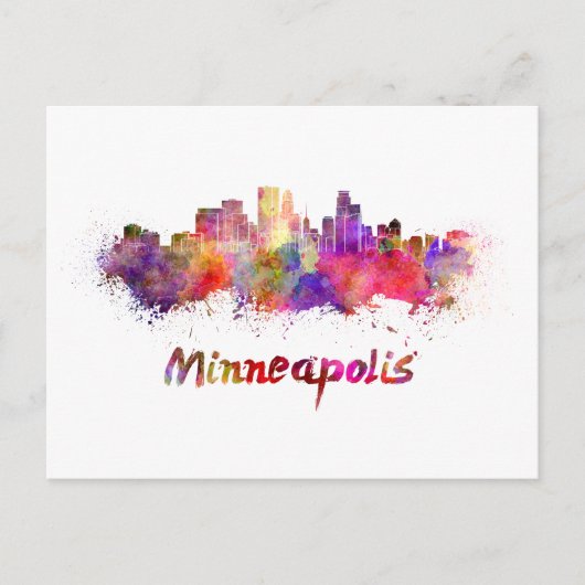 Minneapolis-Skyline in Aquarellfarbe Postkarte (Vorderseite)