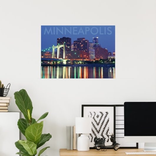 Minneapolis Skyline in der Nacht Poster (Heimbüro)