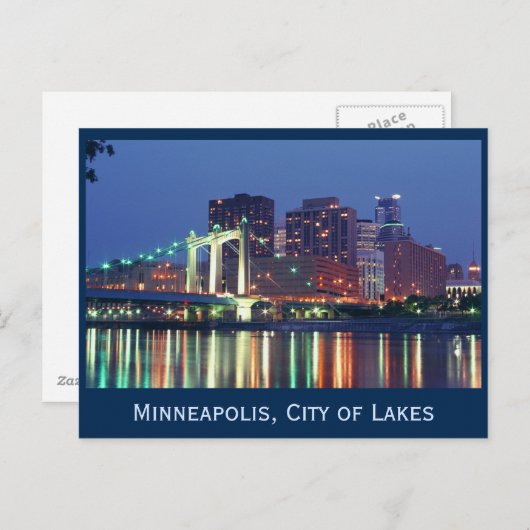 Minneapolis Skyline in der Nacht Postkarte (Vorne/Hinten)