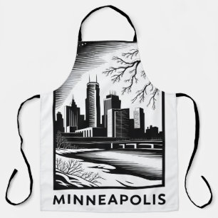 Minneapolis-Skyline Schwarz-Weiß-Holzschnitt Winte Schürze