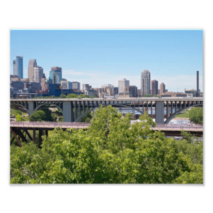 Minneapolis Skyline und Brücken Fotodruck