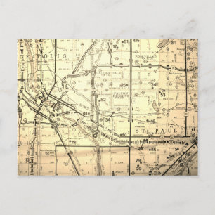 Minneapolis-St Paul (Twin Cities), MN Vintag Map Postkarte