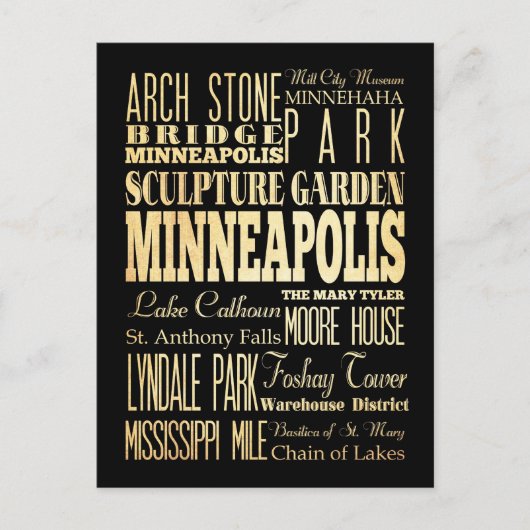 Minneapolis Stadt Minnesota Staat Typografie Postkarte (Vorderseite)