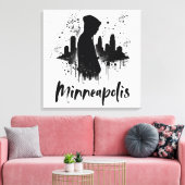 Minneapolis Tintenpatrone Skyline Leinwand Art (Insitu (Wohnzimmer))