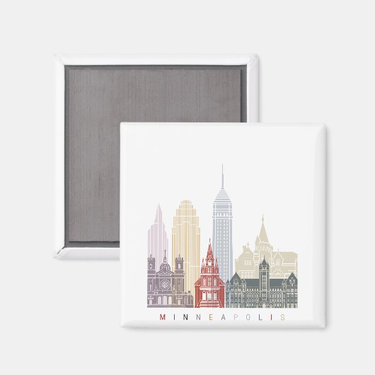Minneapolis V2 Skyline-Poster Magnet (Vorderseite/Rückseite)