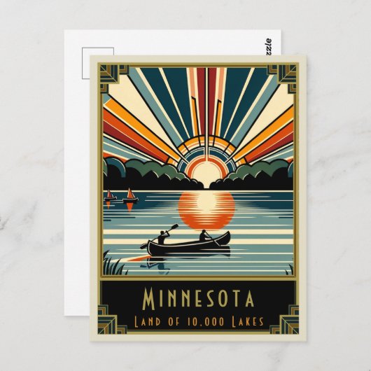 Minnesota | Art Deco Postkarte (Vorne/Hinten)
