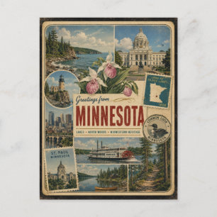 Minnesota-authentische Postkarte im Vintage-Stil
