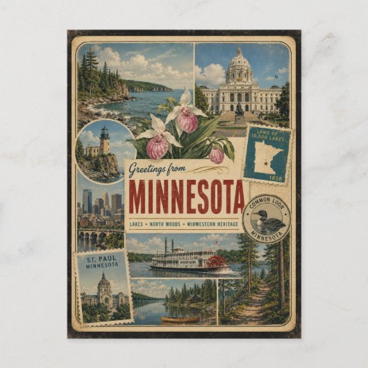 Minnesota-authentische Postkarte im Vintage-Stil (Vorderseite)