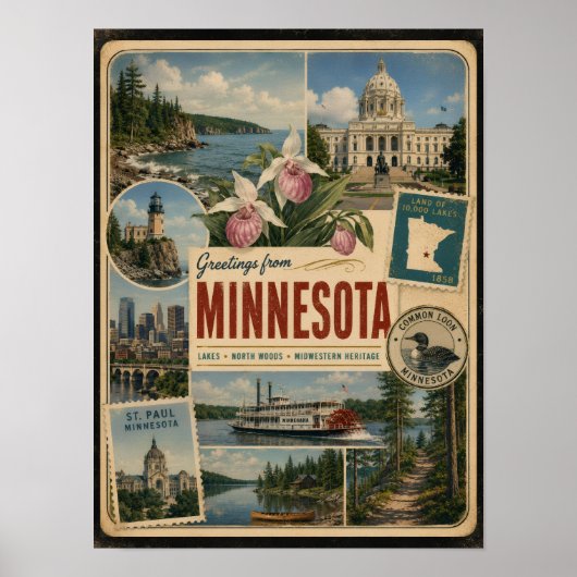 Minnesota Authentischer Vintage-Stil Poster (Vorne)