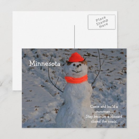 Minnesota "Build a Snowman" Postkarte (Vorne/Hinten)