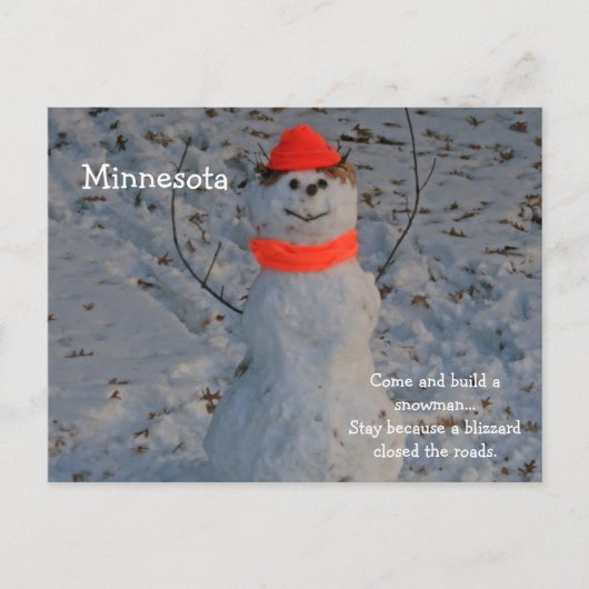 Minnesota "Build a Snowman" Postkarte (Vorderseite)