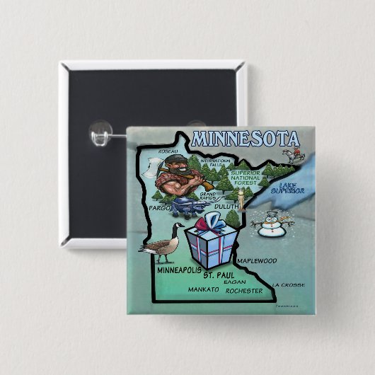 Minnesota-Cartoon-Karte Button (Vorne & Hinten)