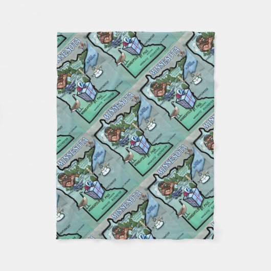 Minnesota-Cartoon-Karte Fleecedecke (Vorderseite)