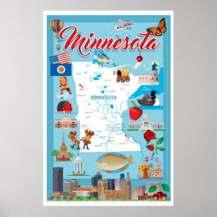 Minnesota-Cartoon-Karte Poster