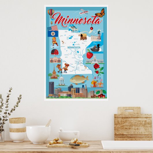 Minnesota Cartoon Map Poster (Küche)