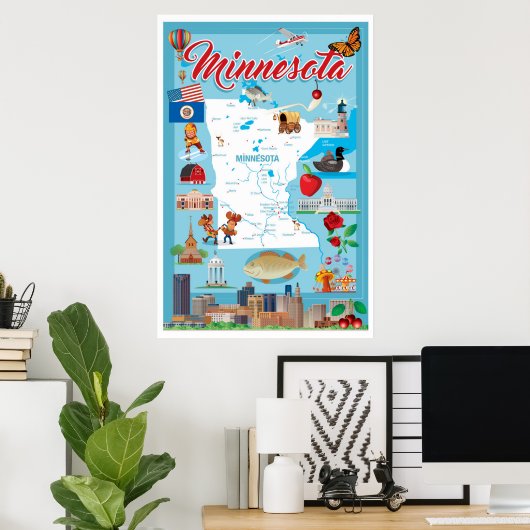Minnesota Cartoon Map Poster (Heimbüro)