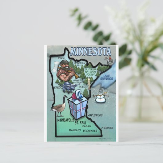 Minnesota Cartoon Map Postkarte (Stehend Vorderseite)