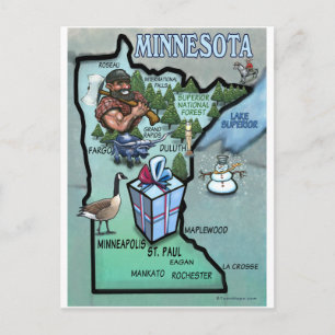 Minnesota Cartoon Map Postkarte